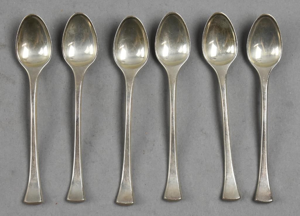 Vintage Hans Hansen Denmark Sterling Kristine Spoons: Very nice looking Denmark sterling spoons from silversmith Hans Hansen (1884-1940). The spoons are in the simple but elegant Kristine pattern. Well marked on the backs of the bowls, overall approx wei