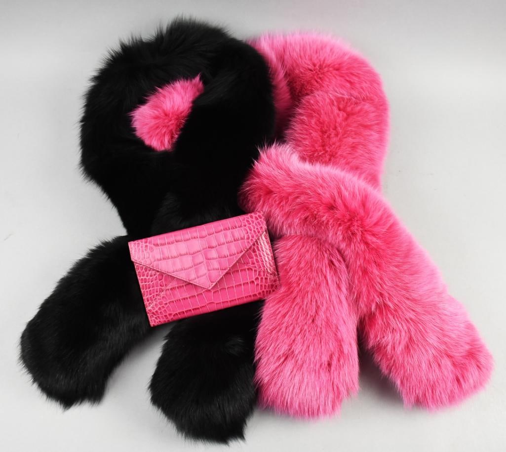 Escada Pink & Black Shadow Fox Scarves, Envelope Clutch (1 of 11)