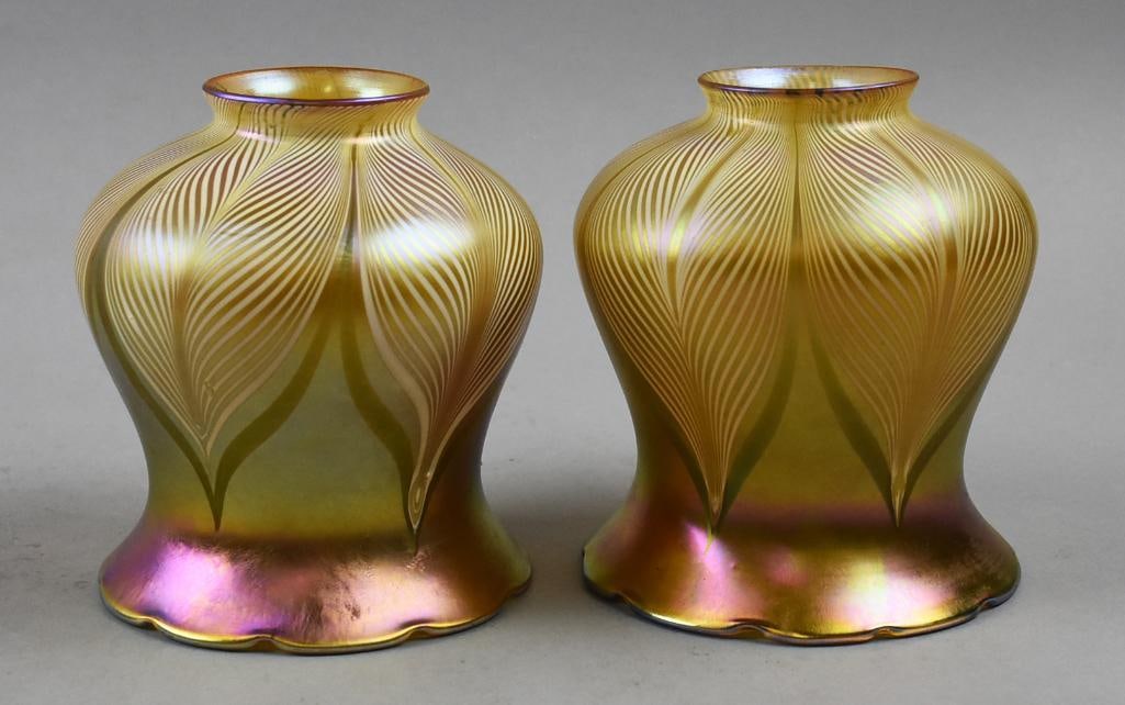 Antique Quezal Iridescent Pulled Feather Gold Aurene (1 of 9)