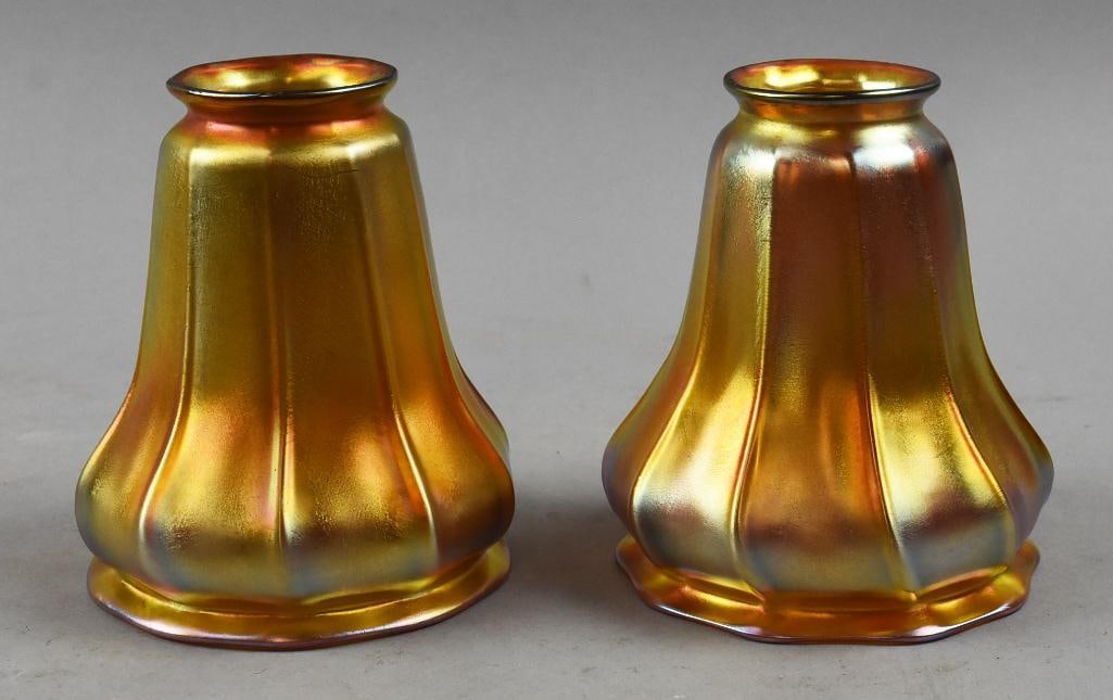 Antique Quezal Iridescent Gold Aurene Light Shades (1 of 10)