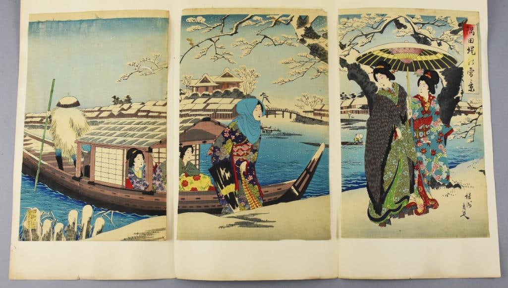 Toyohara Chikanobu (1838-1912) Woodblock Print Triptych (1 of 13)