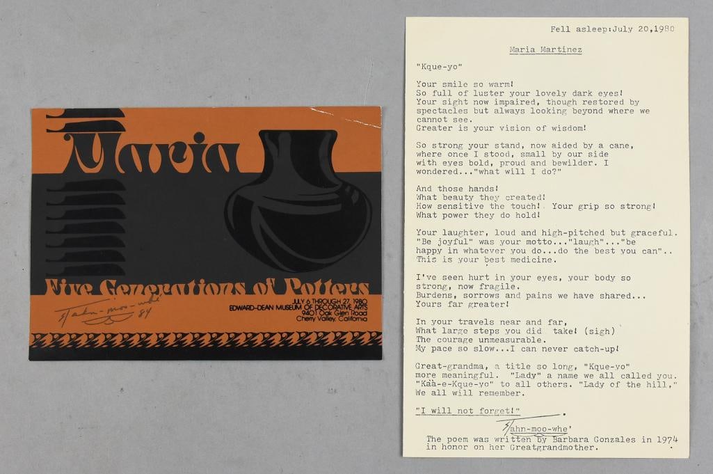 Maria Martinez (1884-1980) Pottery Show Card, Poem (1 of 5)