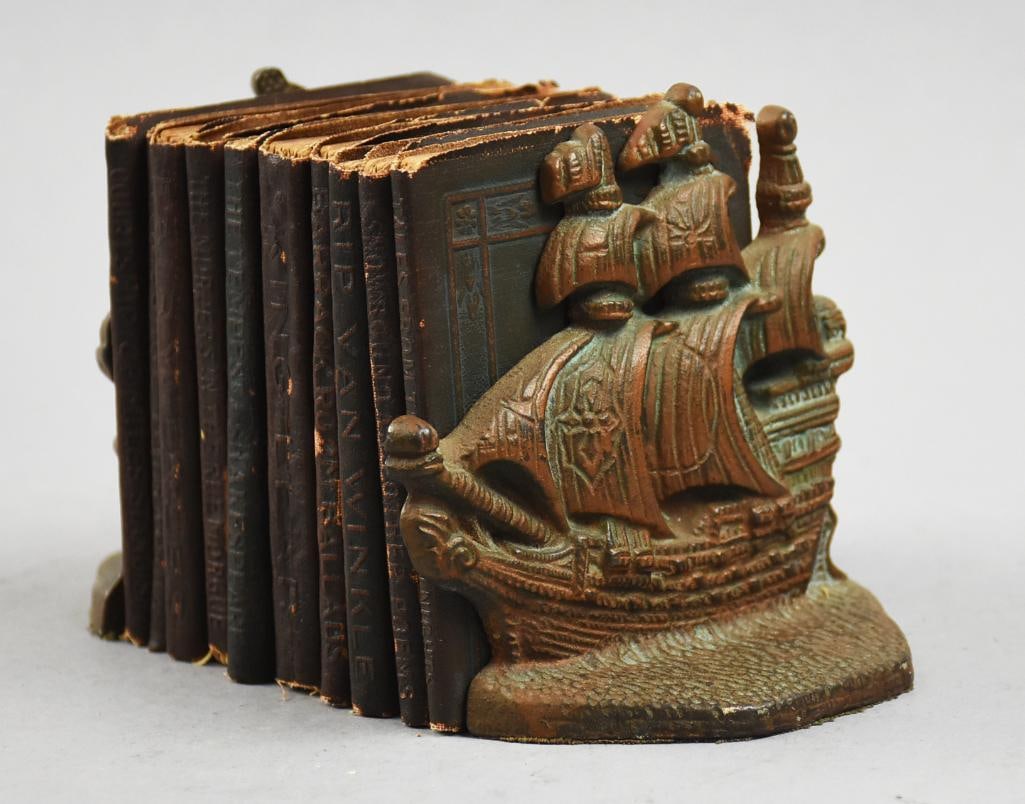 Vtg Galleon Cast Iron Bookends-Danish Fairy Tales Books (1 of 10)