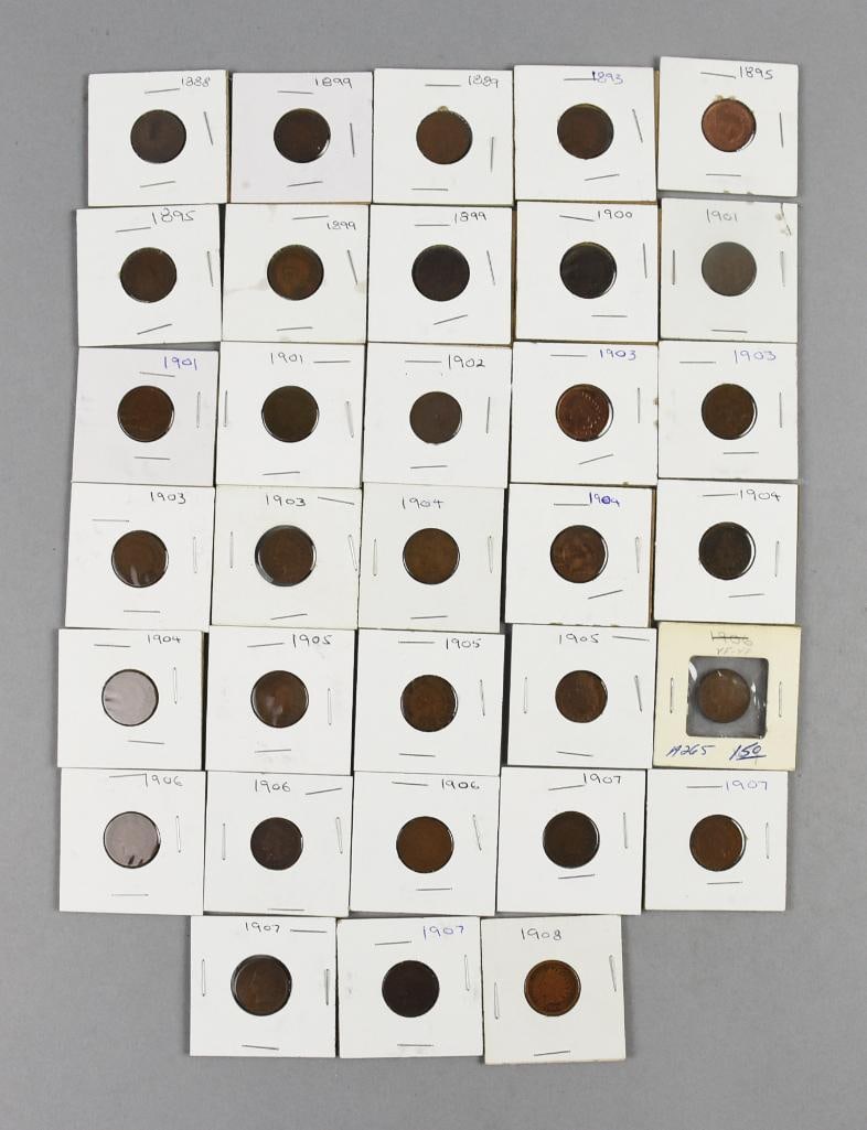 (33) 1888-1908 Indian Head Pennies, All Sleeved F-EX (1 of 6)