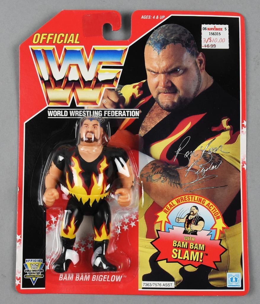 WWF Bam Bam Bigelow w/ Bam Bam Slam - Carded - NOS: Hasbro WWF Bam Bam Bigelow w/ Bam Bam Slam - Carded - NOS. From the home of the largest toy collector on the west coast.