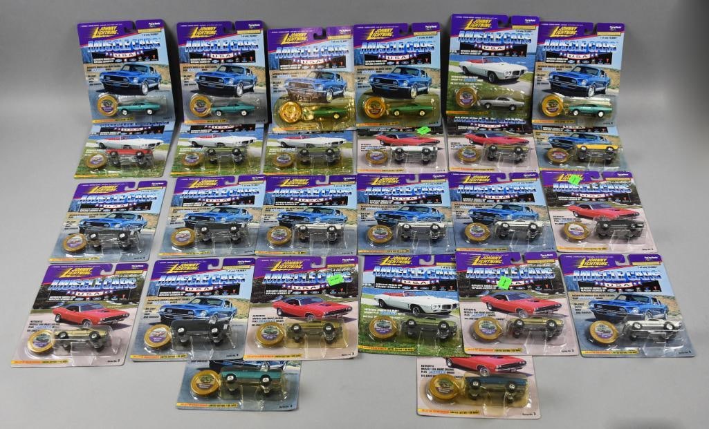 Johnny Lightning Die Cast Cars-Error Cards-Carded-NOS: New old stock Johnny Lightning Die Cast Cars-Error Cards-Carded-NOS. All cars on on the wrong cards and are as follows: 13 69 Chargers, 11 68 Shelbys, one 66 Malibu and 1 70 Challenger. From the home