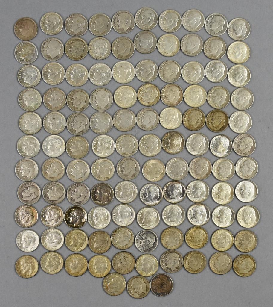(113) 1950s - 1964 Roosevelt Dimes 90% Silver, F- VF (1 of 8)