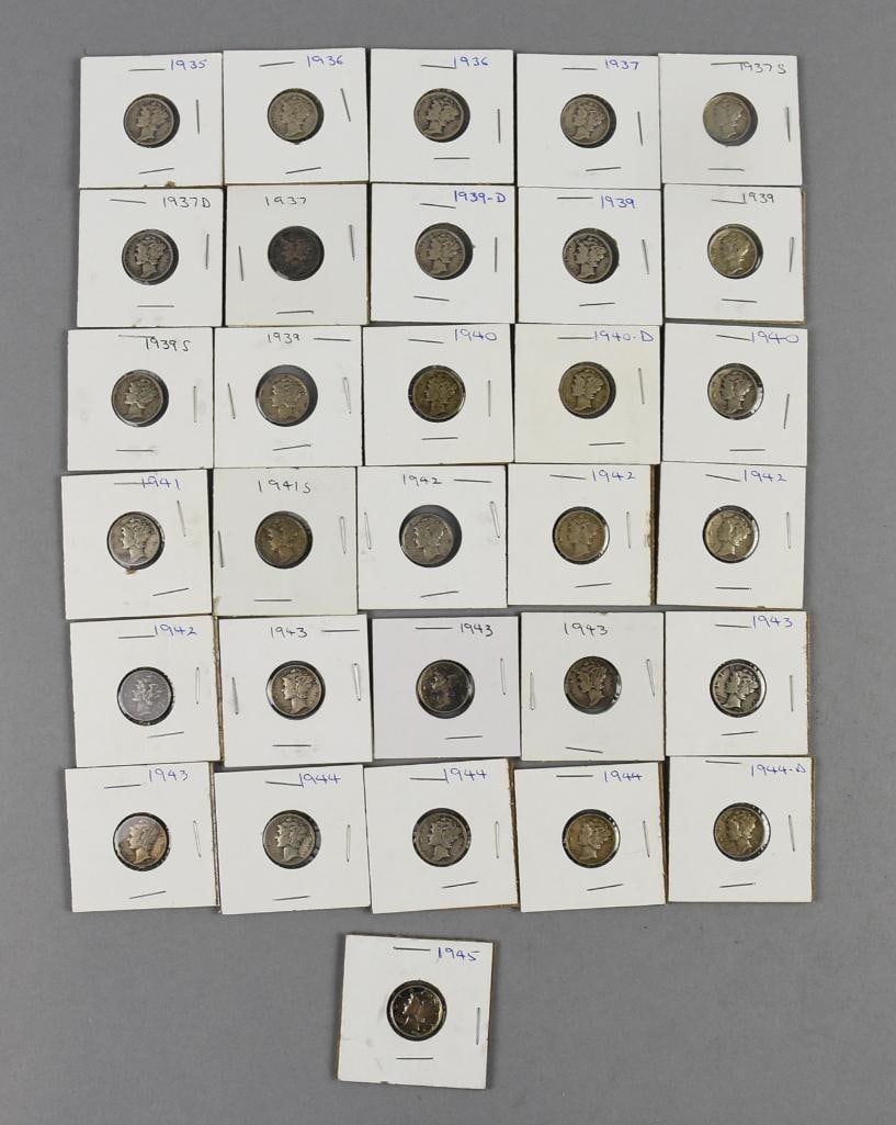 (31) 1935-1945 Mercury Dimes 90% Silver, Fine-Very Fine (1 of 5)