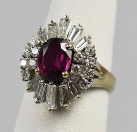 14K Ruby & Diamond Halo Cocktail Ring, Rhodium Plated