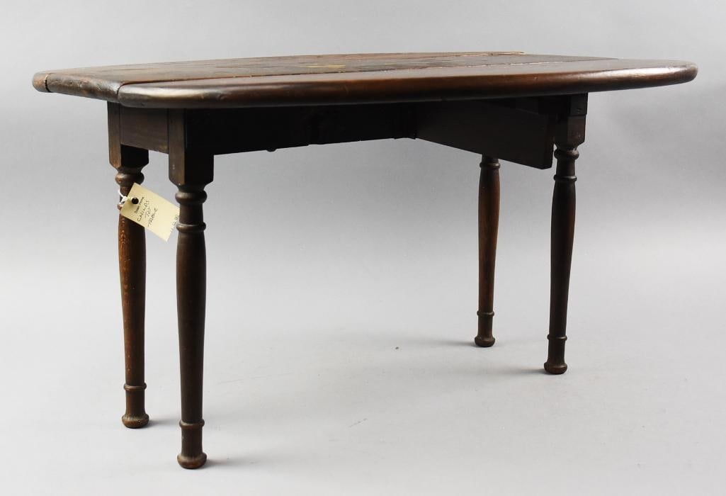 Antique Drop Leaf Salesman Sample Dining Table: Wonderful antique drop leaf table measures 13.5" tall x 24" across.? Salesman sample, swing out bracket to hold the leaf in place, flathead screws throughout.? Appears all original