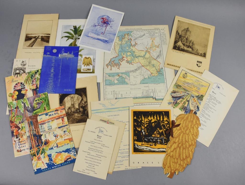 1930s-40s Panama Canal TSS Toloa & More Menus: Very cool collectible Ephemera all for the Panama Canal. Lot is several menus, most are from the 1930s with three or four from the early 1940s. Most are TSS Toloa as well as Panama Pacific Lines, Grac