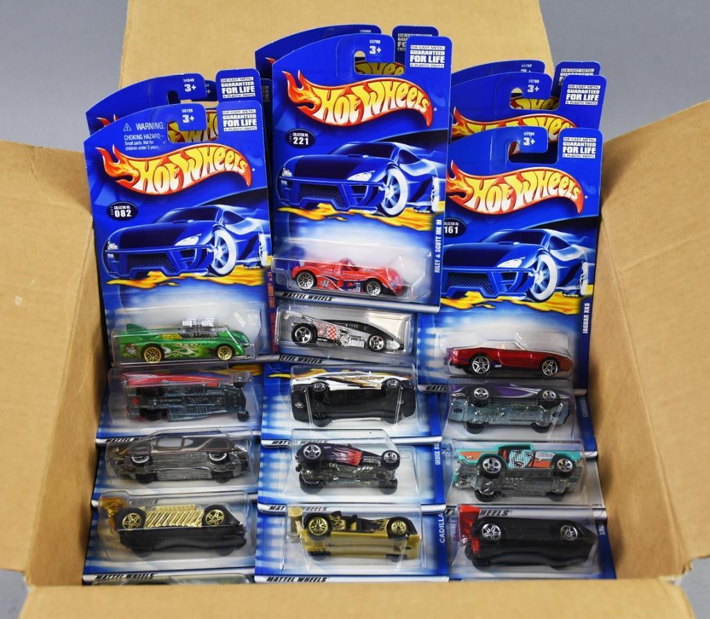 (84) 2000-01 Hot Wheels Basic Blue Card Asmt-Carded-NOS: Lot is 84 2000-01 Hot Wheels Basic Blue Card Assortment-Carded-NOS. Appears to have lots of race cars. From the home of the largest toy collector on the west coast.