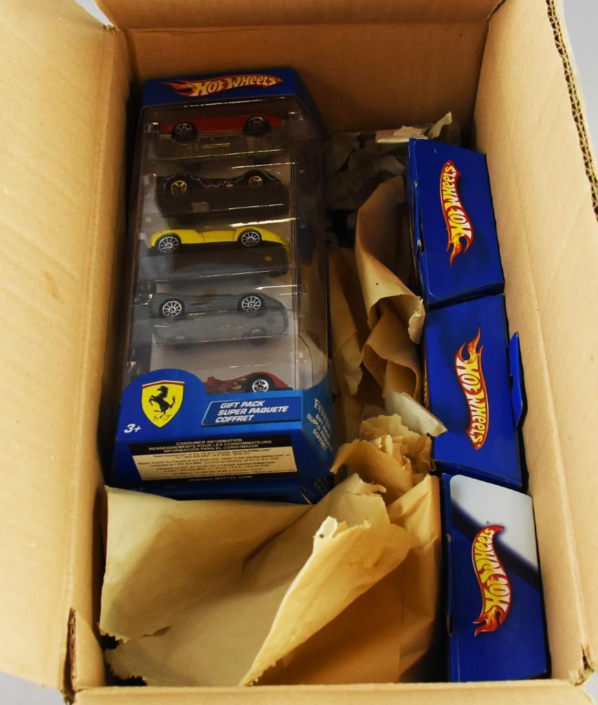 (54) Hot Wheels Gift Packs/Blue Card Asmt, Carded - NOS: Lot is 54 Hot Wheels Gift Packs/Blue Card Asmt, Carded - NOS. Basic assorted Blue Card, 2003-2005; assorted 5 Car Gift Packs, 2004. From the home of the largest toy collector on the west coast.