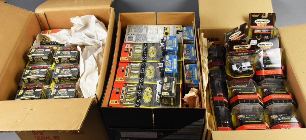 (114) Matchbox Premier & More Die Cast, Carded-NOS: Lot is approx 114 Matchbox Premier, Challenge, Premier Police and Emergency Service Vehicles -?Die Cast, Carded-NOS. From the home of the largest toy collector on the west coast.
