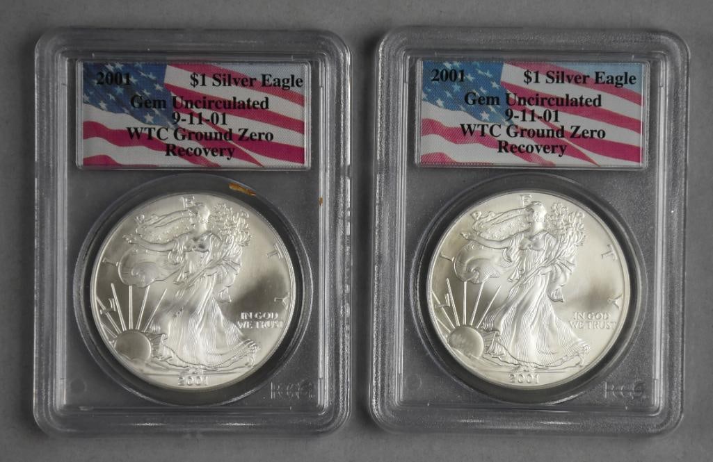 Pair 2001 Silver Eagle Gem Uncirculated-WTC Ground Zero (1 of 2)