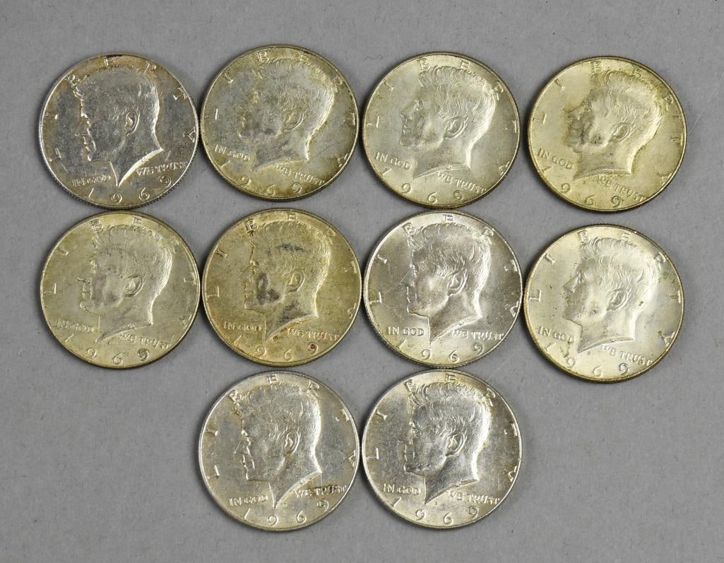 (10) 1969 Kennedy Half Dollars VF-XF (1 of 2)