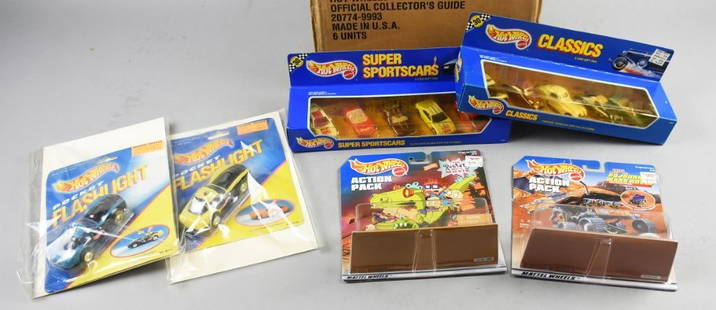 (12) Hot Wheels Assortment Car Sets, Mint in Box - NOS: Lot is 12 Hot Wheels Assortment Car Sets, Mint in Box - NOS. Eight Action Packs, Rugrats Movie x 3, five Sojourner Mars Rover; five car set Super Sports cars, five car set Classics; one yellow and one