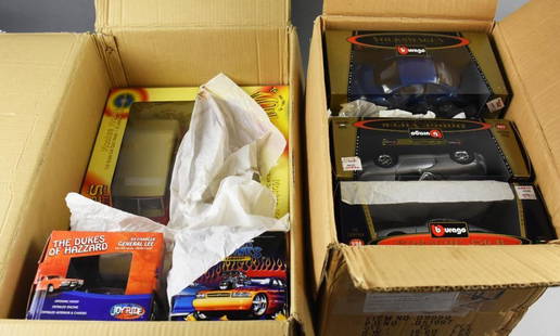 (13) Burango, America Muscle, Joy Ride, Mint in Box, NOS: Lot is 13 Burango, America Muscle, Joy Ride, Mint in Box, NOS. Consists of American Muscle: two Monkee's Mobile; two Joy Ride: Dukes of Hazzard and 69 Camaro; Burango: five different Porsche, Ford AC