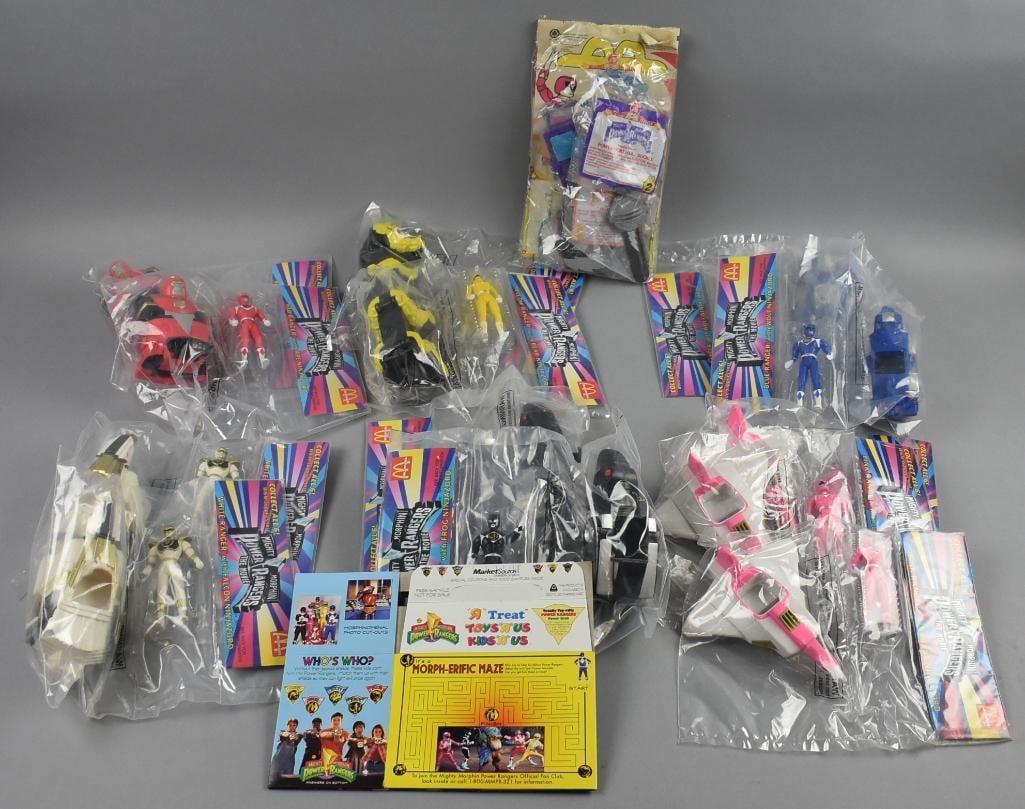 1994-95, 1997 Power Rangers, McDonalds, Bandai, Mint: Lot is 1994-95, 1997 Power Rangers, McDonalds, Bandai, Mint. Includes yellow, white and pink and Power Rangers Turbo from Bandai; McDonald's Happy Meal bag with one of each toy, Power Com, Power Morph