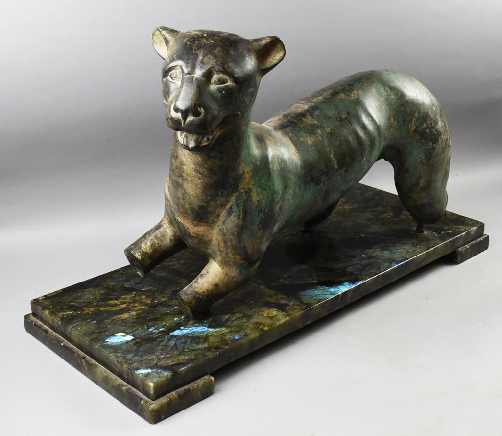Chinese Patinated Bronze Tiger on Labradorite (1 of 12)
