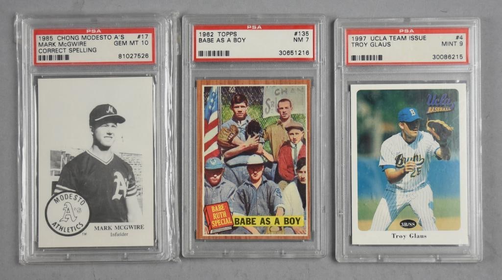 (3) PSA Graded Baseball Cards-McGwire, Babe Ruth & Glaus (1 of 2)