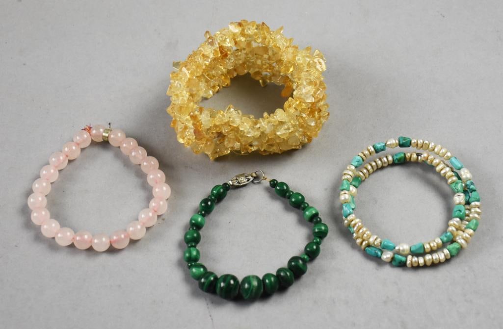 (4) Semi Precious Stone Bracelets, Citrine, Pearls PLUS (1 of 6)