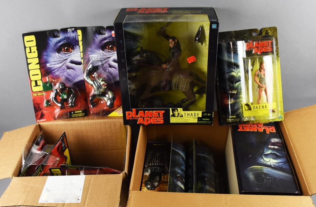 (16) Hasbro/Kenner Planet of the Apes Congo Movie-NOS: Lot is 1995, 98, 2001 Hasbro/Kenner Planet of the Apes Congo Movie-NOS. Consists of Planet of the Apes one each Thade and General Ursus and two each Ari and Daena; Congo the Movie: one each Trail Hack