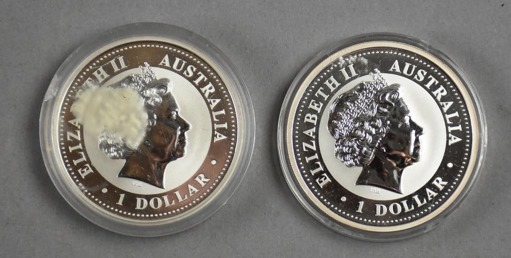 (2) 999 Silver Queen Elizabeth Australia Dollar-1 Oz Each: Pair 999 Silver Queen Elizabeth Australia Dollar-1 Oz Each