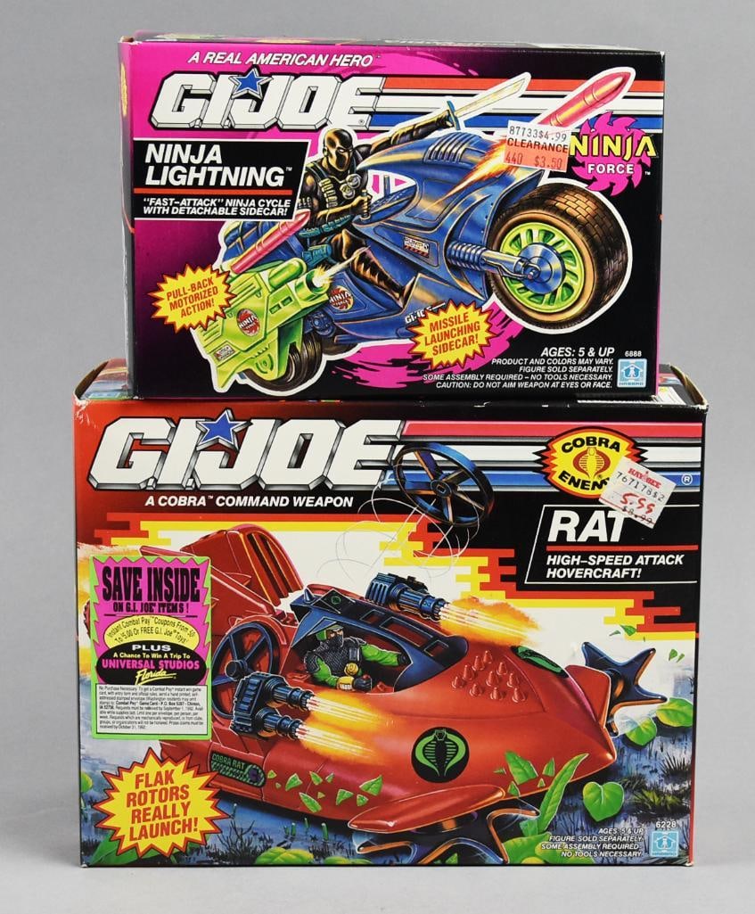 1991-92 Hasbro GI Joe Ninja & Cobra Vehicles-MIB-NOS: 1991-92 Hasbro GI Joe Ninja & Cobra Vehicles-MIB-NOS. Lot is a Ninja Force Ninja Lightning and a Cobra Enemy Rat. Single owner collection from the largest toy collector on the West Coast.