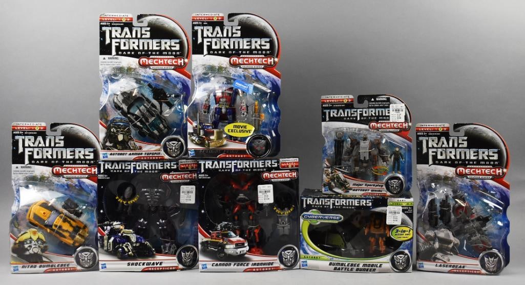 (8) 2010-11 Hasbro Transformers Mechtech Action Figures-MIP-NOS: Lot is eight 2010-11 Hasbro Transformers Mechtech Action Figures-MIP-NOS. Single owner collection from the largest toy collector on the West Coast.