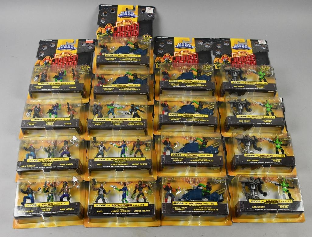 (17) 1995 Mattel Judge Dread Action Figures-MOC-NOS: Lot is 17 1995 Mattel Judge Dread Action Figures-MOC-NOS. Includes Packs 1-6, packs are two and three characters each. Single owner collection from the largest toy collector on the West Coast. Mega He