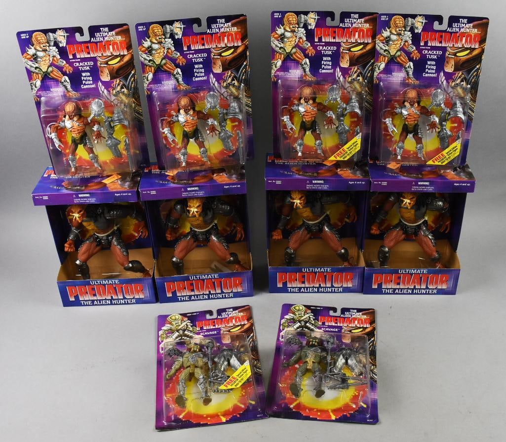 (10) 1993, 1995 Kenner Predator Action Figures, MOC-NOS: Lot is 10 1993, 1995 Kenner Predator Action Figures, MOC-NOS. Includes two Scavage and four of each Cracked Tusk and Ultmate Predator. Single owner collection from the largest toy collector on the Wes