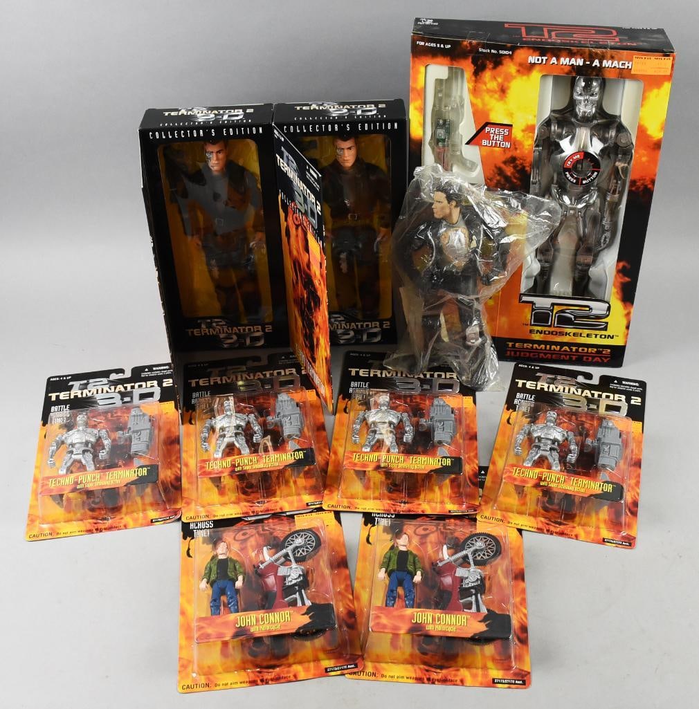 (10) 1997 Kenner Terminator 2 Action Figures - MIP-NOS: Lot is 10 1997 Kenner Terminator 2 Action Figures - MIP-NOS. Includes one each Talking T2 Endo Skeleton and one loose Terminator figure in bag, two of each John Conner and T-800 Terminator and four Te