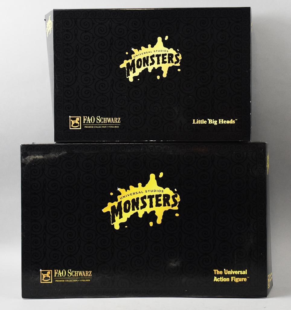 1998 Sideshow Universal Monsters FAO Exclusive-Mint-NOS: 1998 Sideshow Universal Monsters FAO Exclusive-Mint-NOS. Includes one 3 figure set Frankenstein, Wolfman and Mummy, one 9 figure set Little Big Heads. Single owner collection from the largest toy coll