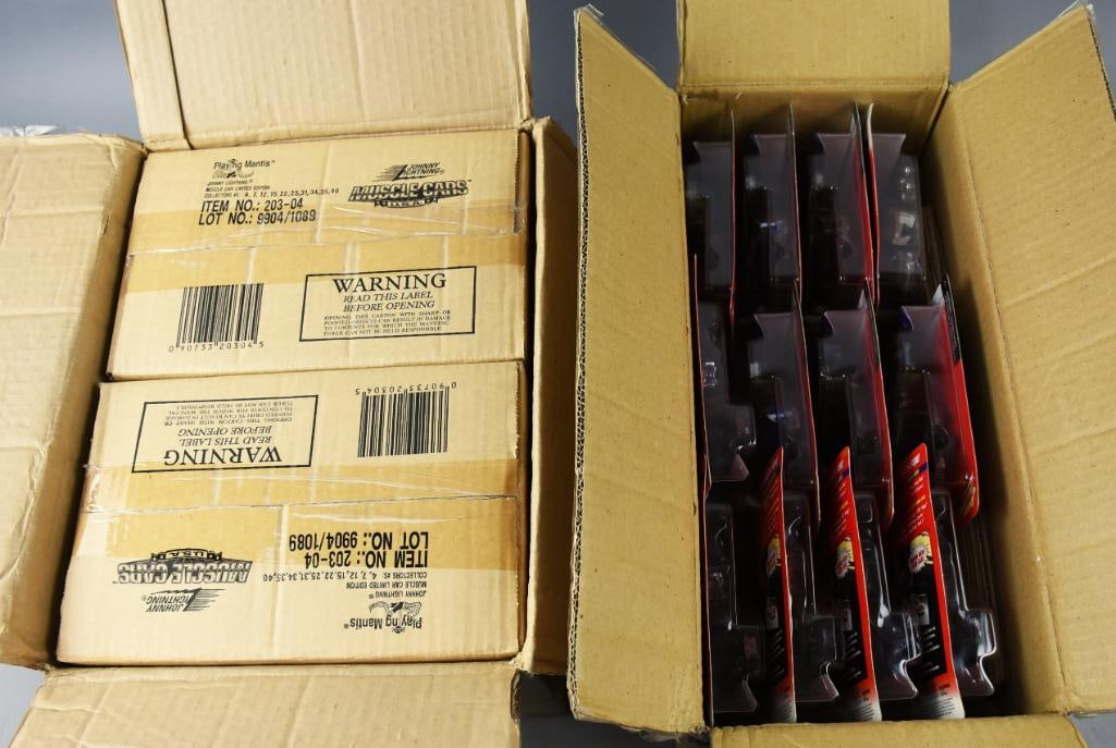 (52) Johnny Lightning Die Cast & Model Kits-Factory Ship Box: Lot is 52 Johnny Lightning Die Cast & Model Kits-Factory Ship Box. Includes 12 Die Cast Model Kits and 40 Die Cast Muscle Cars. Muscle cars with original factory boxes. Single owner collection from th
