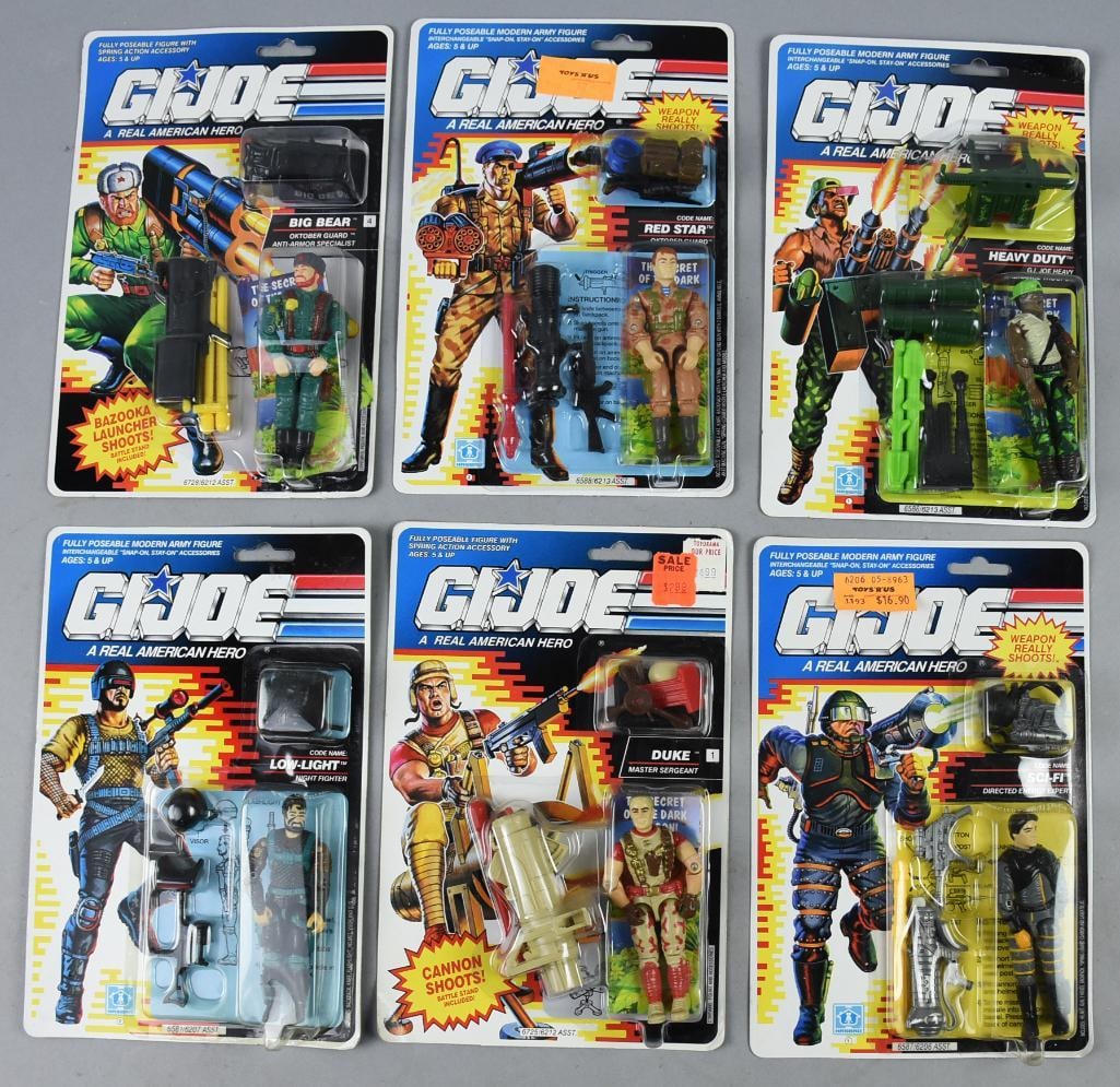 1990s GI Joe Real American Hero Action Figures-MOC-NOS: Lot is six 1990s GI Joe Real American Hero Action Figures-MOC-NOS. Consists of Sci-Fi, Duke, Red Star. Big Bear, Heavy Duty and Low-Light. Single owner collection from the largest toy collector on the