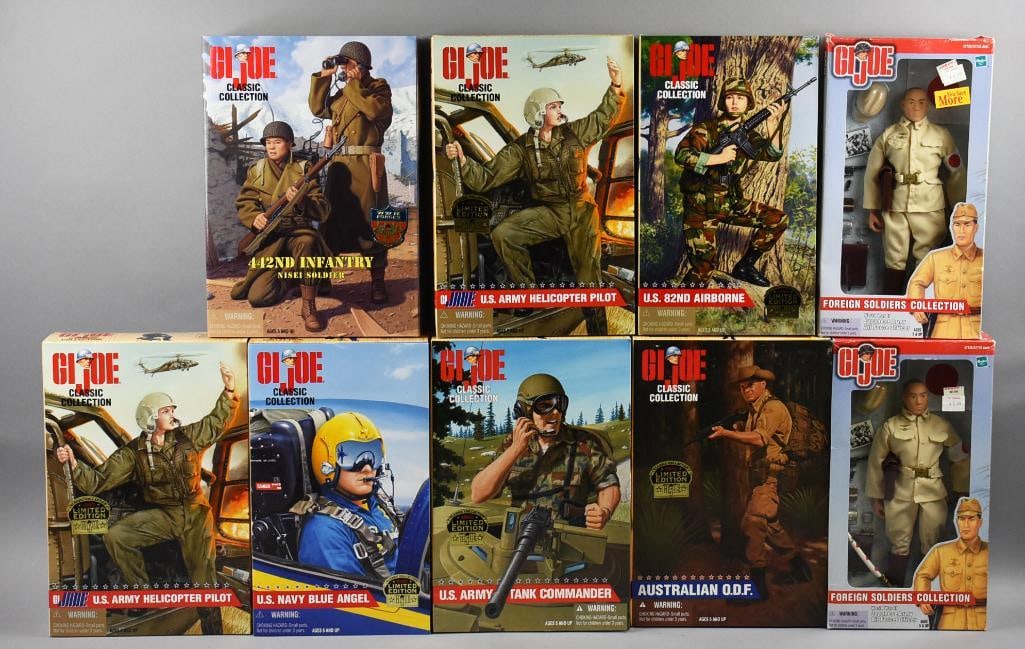 (14) 1996-98, 2000 GI Joe Classic Action Figures-NOS: Lot is 14 1996-98, 2000 GI Joe Classic Action Figures-NOS. Consists of two GI Jane Helicopter Pilots, 442nd Infantry, US 82nd Airborne, US Navy Blue Angel, US Army Tank Commander, Australian ODF and a