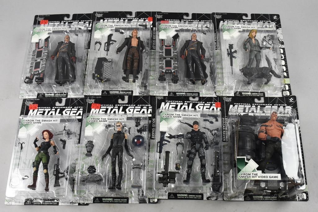 (8) 1998 McFarlane Metal Gear Action Figures-MOC-NOS: Lot is eight 1998 McFarlane Metal Gear Action Figures-MOC-NOS. Includes one each: Solid Snake, Meryl Silverburgh, Liquid Snake, Psycho Mantis, Sniper Wolf, Vulcan Raven and two Revolver Ocelot. Single