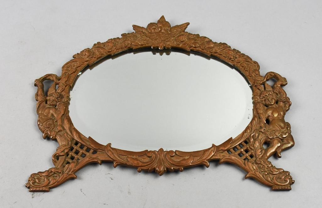 Victorian Gilt Iron Cherub Hanging Mirror (1 of 5)