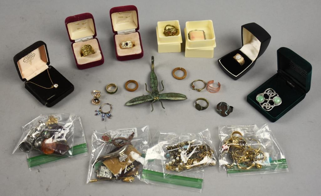 Vintage & Antique Costume Jewelry Lot, Rings, Brooches PLUS (1 of 7)