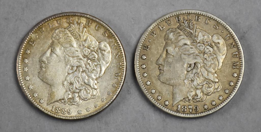 1879, 1889 P Morgan Silver Dollar - Very Fine (1 of 2)