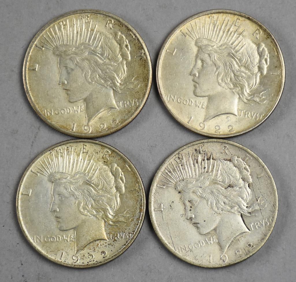 (4) 1922 Silver Peace Dollars - Fine to Very Fine (1 of 2)