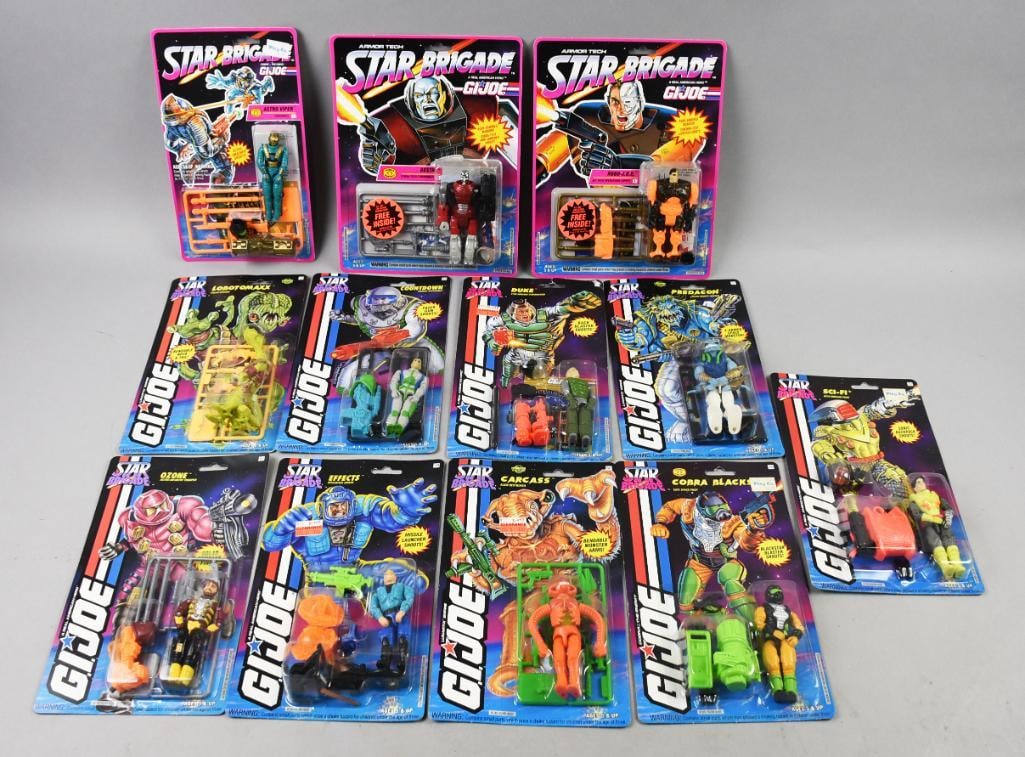 (12) 1993-94 Hasbro GI Joe Star Brigade Action Figs-MOC-NOS: Lot is 12 1993-94 Hasbro GI Joe Star Brigade Action Figs-MOC-NOS. Includes Astro Viper, Destro, Robo J.O.E., Sci Fi, Predacon, Duke, Countdown, Lobotomaxx, Ozone, Effects, Carcass, Cobra Blackstar. Si