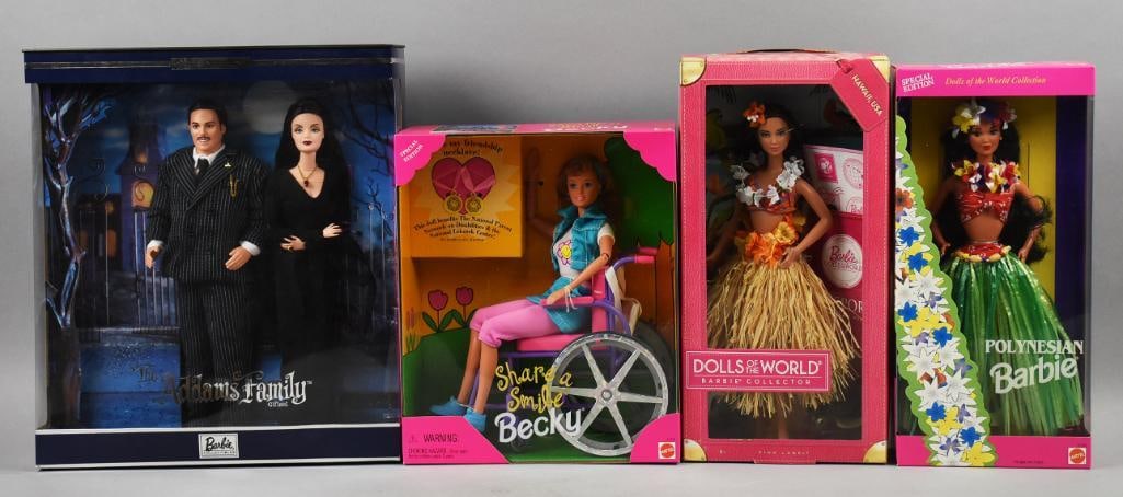 (4) 1994, 1996, 2000, 2012 Mattel Barbies  Addams Family (1 of 2)