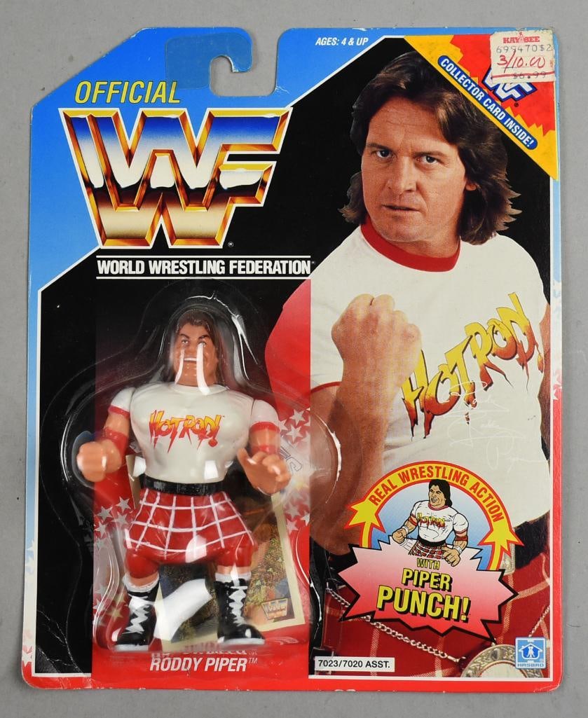 1990 Hasbro WWF Rowdy Roddy Piper w/ Piper Punch -MOC-NOS: 1990 Hasbro WWF Rowdy Roddy Piper w/ Piper Punch -MOC-NOS. Single owner collection from the largest toy collector on the West Coast.