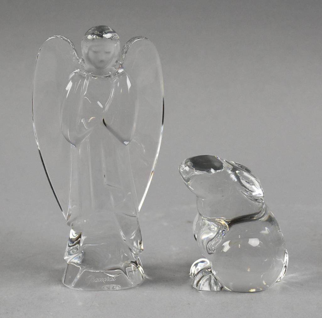 c1986 Baccarat Crystal Angel and Bunny Figurines: These are beautiful crystal figurines from Baccarat. You will receive the Flawless Bunny and the Angel. Believe they both came from Bullocks in 1986 per the newspaper clipping include in lot. Well mar