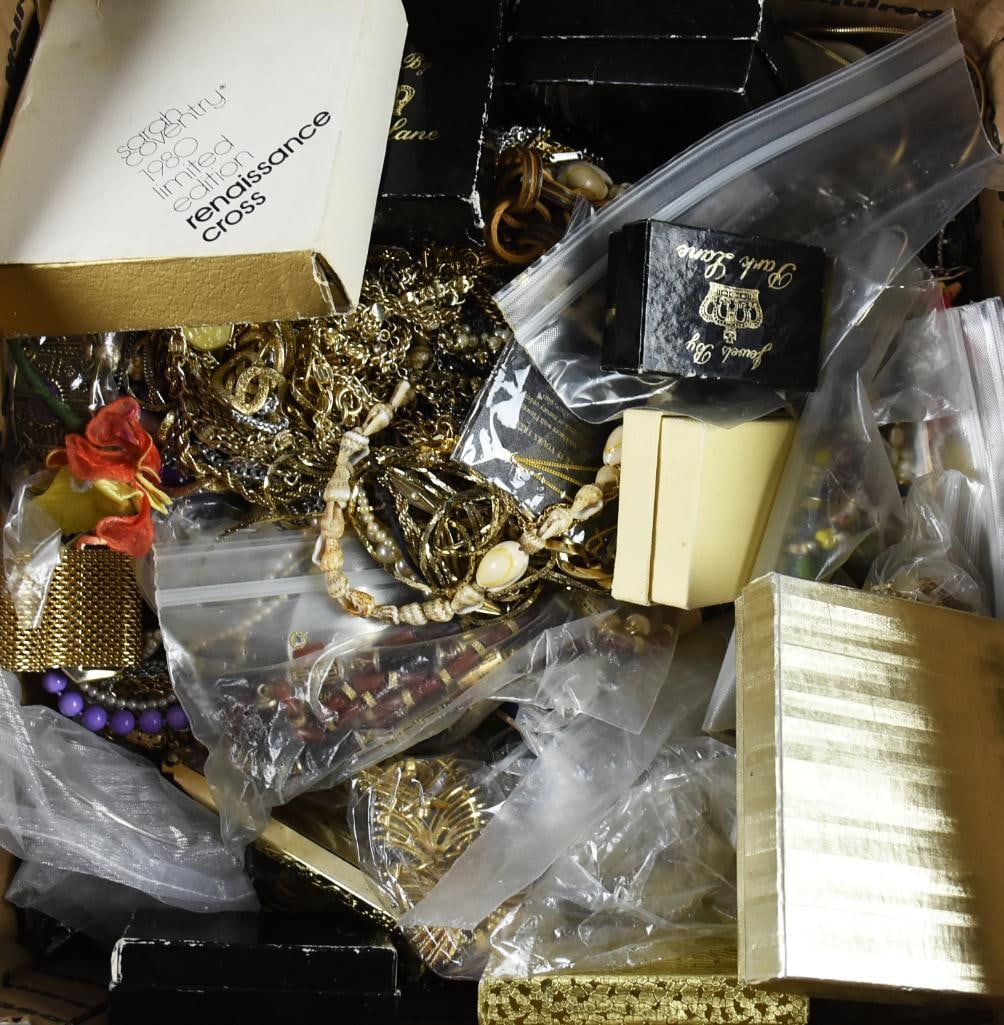 Over 11 Lbs Unsorted Designer Costume Jewelry: Lot is 11.43 lbs of unsorted costume jewelry. These pieces came from the home of a Sarah Coventry and Park Lane representative in the 1970s and 80s. Appears to have other jewelry as well. Includes a S