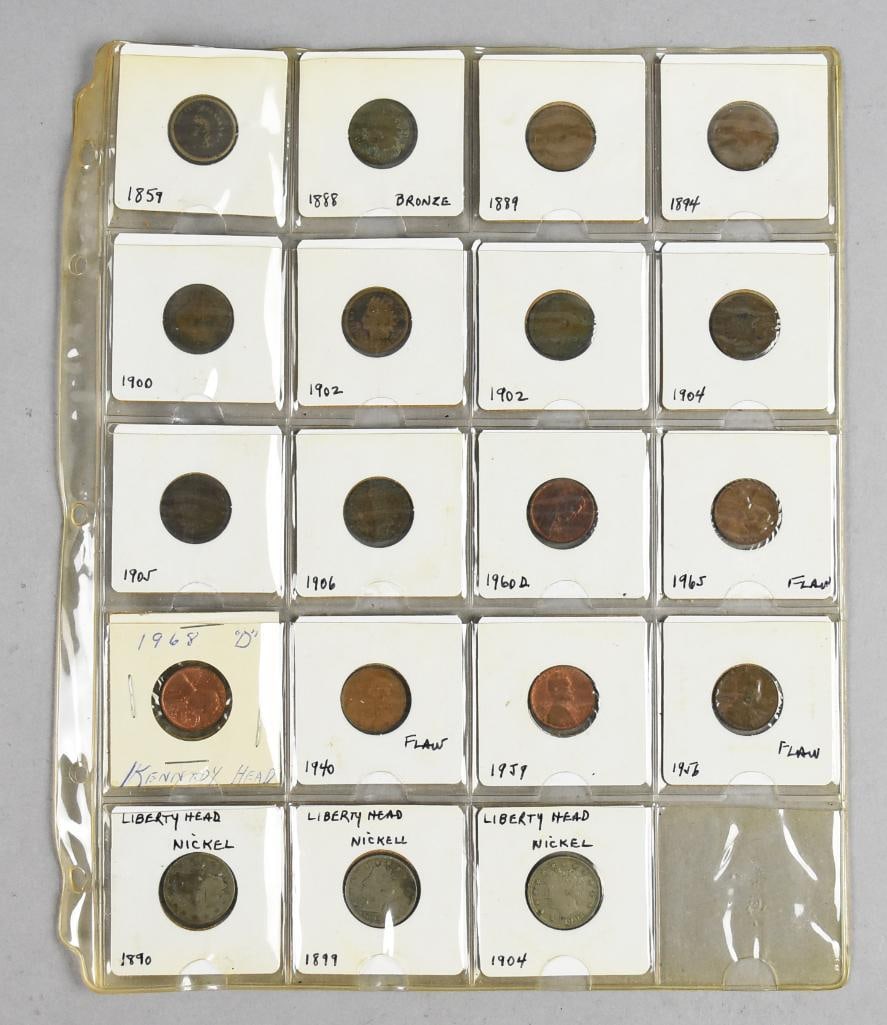 1859-1968 Pennies-Some Flaws/1889-1904 Nickels-Circulated: Lot is 19 1859-1968 Pennies-Some Flaws/1889-1904 Nickels-Circulated. Note years are not consecutive, coins are as follows: 1859, 1888 bronze, 1889, 1894, 1900, 1902, 1904-06. 1948 with flaw, 1956 with