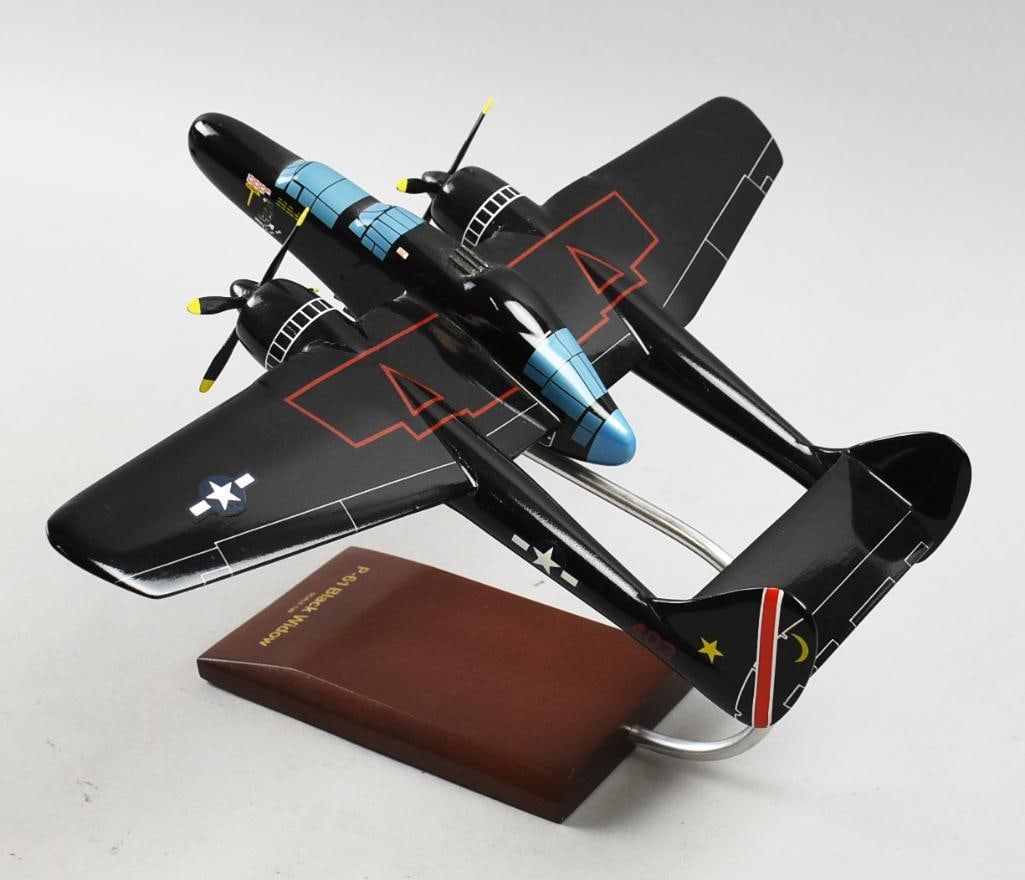 Scalecraft P-61 Black Widow Desktop Model 1/48: Nice looking Scalecraft desktop airplane. It is a B-61 Black Widow in 1/48 scale and is no longer offered on the company website. Measures approx. 17" x 12" x 9" tall.