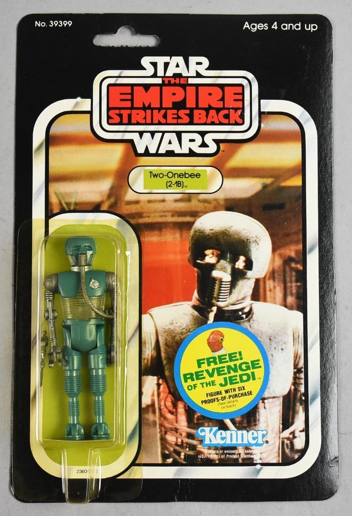 1982 Stars Wars Two-Onebee (2-1B) ESB Figure 48 Back-MOC-NOS: 1982 Star Wars Kenner Two-Onebee (2-1B) ESB Figure 48 Back-MOC-NOS. Factory offer sticker on back. nSPeical offer sticker of Free Admiral Ackbar. Single owner collection from the largest toy collector